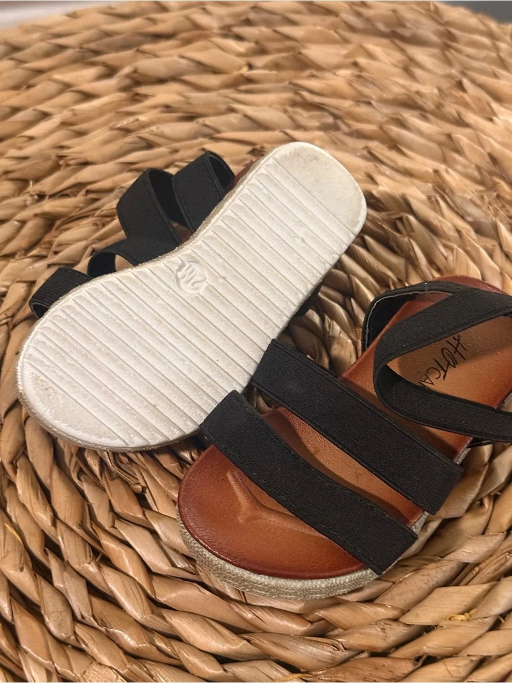 Baby Black Elastic Strap Sandals with Brown Footbed